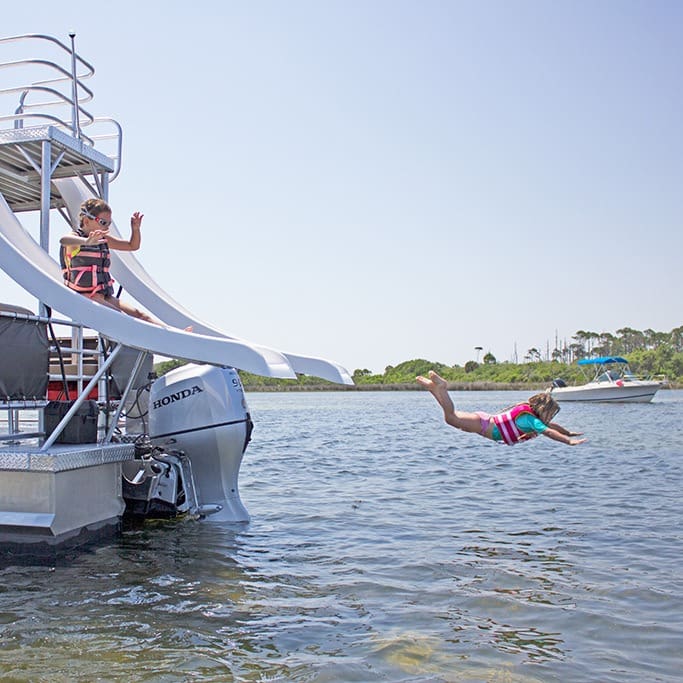 Double Pontoon boat rentals are the ticket to a fun day on the water!