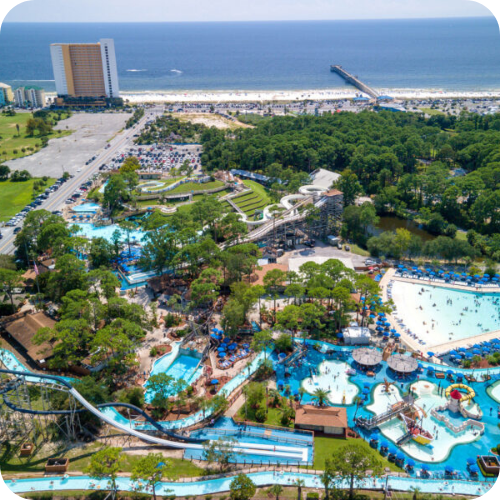 an aerial view of a waterpark